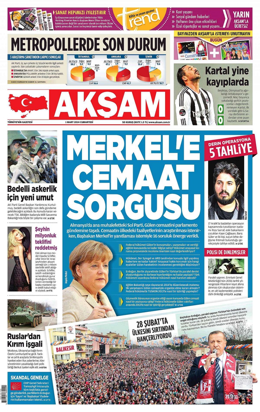 1 Mart gazete manşetleri galerisi resim 1