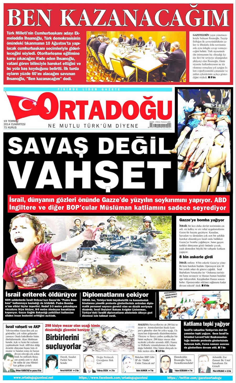 İsrail'in vahşeti 19 Temmuz gazete manşetlerinde galerisi resim 15