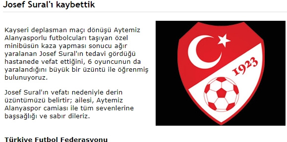 Spor camiasından Josef Sural için başsağlığı mesajları galerisi resim 2