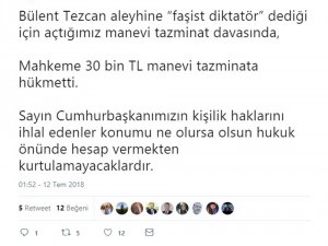 Bülent Tezcan’a Cumhurbaşkanı Erdoğan’a hakaretten 30 bin TL’lik ceza