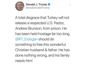 Trump, Türkiye’de tutuklu papaz için Erdoğan’a çağrıda bulundu
