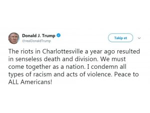 Trump: "Her türlü ırkçılığı ve şiddet eylemlerini kınıyorum"
