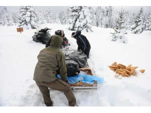 Uludağ’da kar motoru ile yaban hayvanlarını beslediler