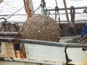 Foça'da balıkçı ağına takılan mayın incelemeye alındı
