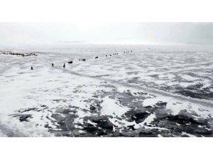 Çıldır Gölü’nde buzlarla görsel şölen