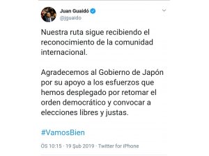 Venezuela’nın muhalif lideri Guaido’dan Japonya’ya teşekkür