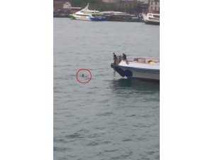 Karaköy’de denize düşen bir şahısın kurtarılma anları kamerada