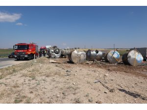 Karaman’da süt tankeri devrildi: 1 ölü