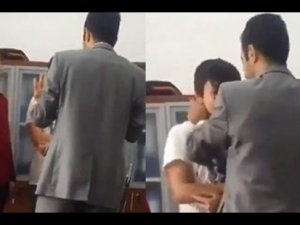 İzmir'de okulda skandal görüntü! Müdür yardımcısından öğrenciye 'eşofman' dayağı...