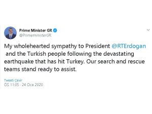 Yunanistan Başbakanı Mitsotakis: “Arama kurtarma ekiplerimiz yardıma hazır”