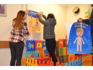 Aile İçi Şiddetle Mücadele Bürosunda, çocuklar için mini oyun parkı kuruldu