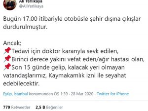 İstanbul Valisi Yerlikaya: "Bugün 17.00 itibariyle otobüsle şehir dışına çıkışlar durdurulmuştur"