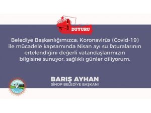 Sinop Belediyesi korona virüs nedeniyle su faturalarını erteledi
