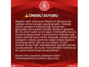 Burdur Valisi: "Bayram öncesi gelenler karantinaya alınacak"