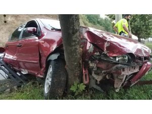 Samsun’da otomobil korkuluklara ve ağaca çarptı: 1 yaralı