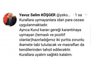 İzmir Valisi Köşger: “Karantinaya uymayan yurtta zorunlu ikamete tabii tutulacak”