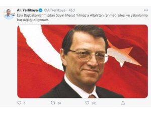 İstanbul Valisi Ali Yerlikaya: ”Mesut Yılmaz’a Allah’tan rahmet, ailesi başsağlığı diliyorum”