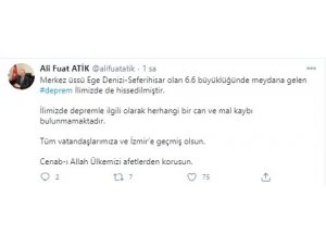 İzmir depreminden sonra Vali Atik’ten açıklama
