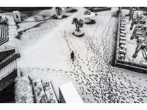 Beyaz örtü ile kaplanan Mecidiyeköy havadan görüntülendi