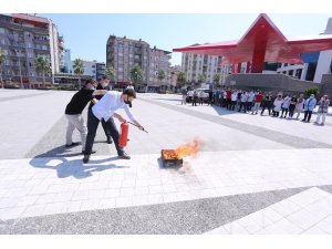 Canik Belediyesi’nde yangın tatbikatı yapıldı