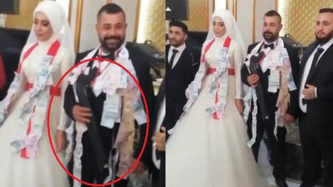 Düğünde takı yerine 'pompalı tüfek' takan kişi ile damat gözaltına alındı
