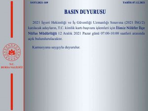 Bursa’da Nilüfer İlçe Nüfus Müdürlüğü pazar günü de hizmet verecek