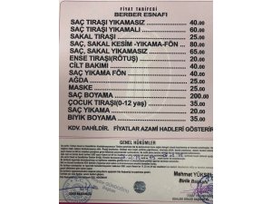 Sinop’ta berber tarifesi yenilendi: Saç-sakal tıraşı 65-80 TL