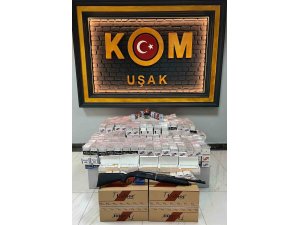 Uşak’ta kaçak tütün operasyonu; binlerce paket makaron ve nargile tütünü ele geçirildi