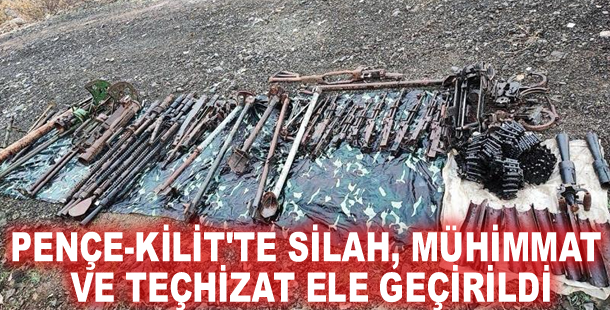 Pençe-Kilit'te silah, mühimmat ve teçhizat ele geçirildi