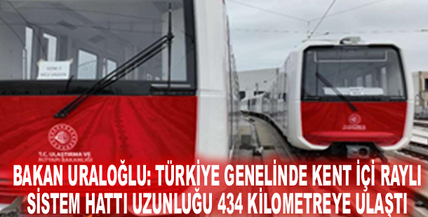 Bakan Uraloğlu: Türkiye genelinde kent içi raylı sistem hattı uzunluğu 434 kilometreye ulaştı
