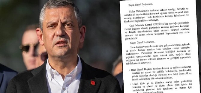 Özgür Özel'e açık mektup: 10 CHP’li Vekil!
