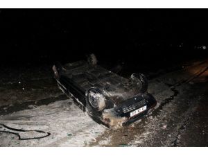 Takla Atan Aracın Sürücüsü Kazayı Ucuz Atlattı