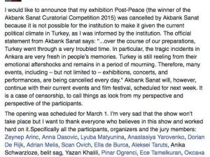 Akbank Sanat, Türkiye’deki ‘hassas dönem’ nedeniyle ‘barış’ sergisini iptal etti