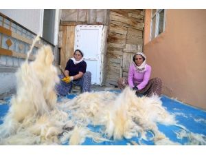 Kadınların yün çırpma mesaisi