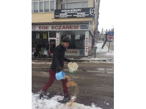 Aksaray Belediyesi kuşlar için yem bıraktı