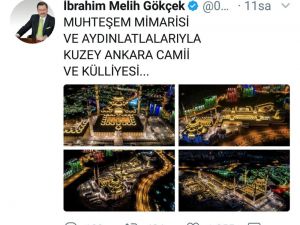 Melih Gökçek’ten "Kuzey Ankara Camii ve Külliyesi" paylaşımı