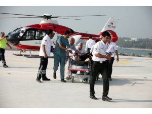 Kalbi sıkışan hasta ambulans helikopterle hastaneye kaldırıldı
