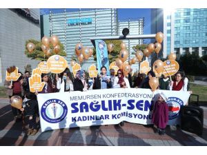 Sağlık-Sen, kadına şiddeti balon uçurarak protesto etti