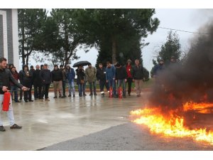 3 yangın felaketi yaşayan Arsin OSB çalışanlarına yangın eğitimi verildi