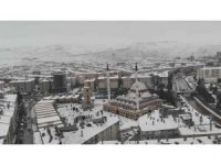 Çankırı’daki yoğun kar yağışı havadan görüntülendi