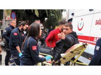 Trafiğe kapalı yolda kaza yapan motosikletli kurye yaralandı