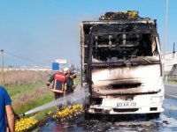 Limon yüklü kamyonda çıkan yangın maddi hasara neden oldu