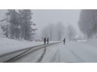 Kocayayla geçidi, yoğun kar yağışı nedeniyle ağır vasıtalara geçit vermedi