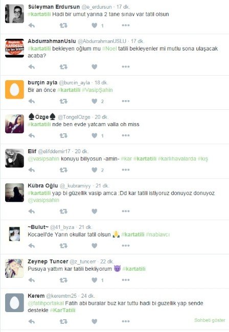 Öğrencilerden Twitter’dan Vali Şahin’e Kar Tatili Baskısı