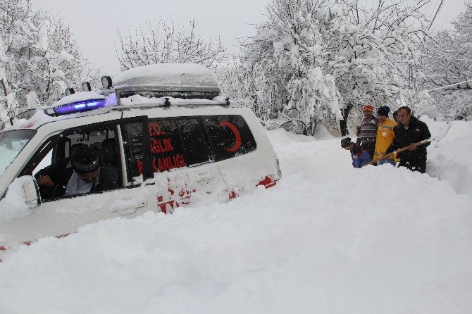 Paletli Kar Ambulansını Köylüler Kurtardı