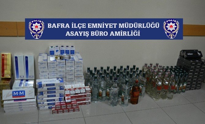Bafra’da Kaçak Sigara Ve İçki Ele Geçirildi