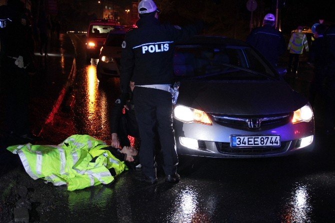 Konvoy Güzergahında Görev Yapan Trafik Polisine Araç Çarptı