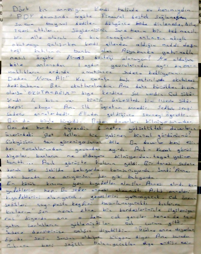 Dört kız annesi, tutuklu ev hanımından Sare Davutoğlu'na mektup