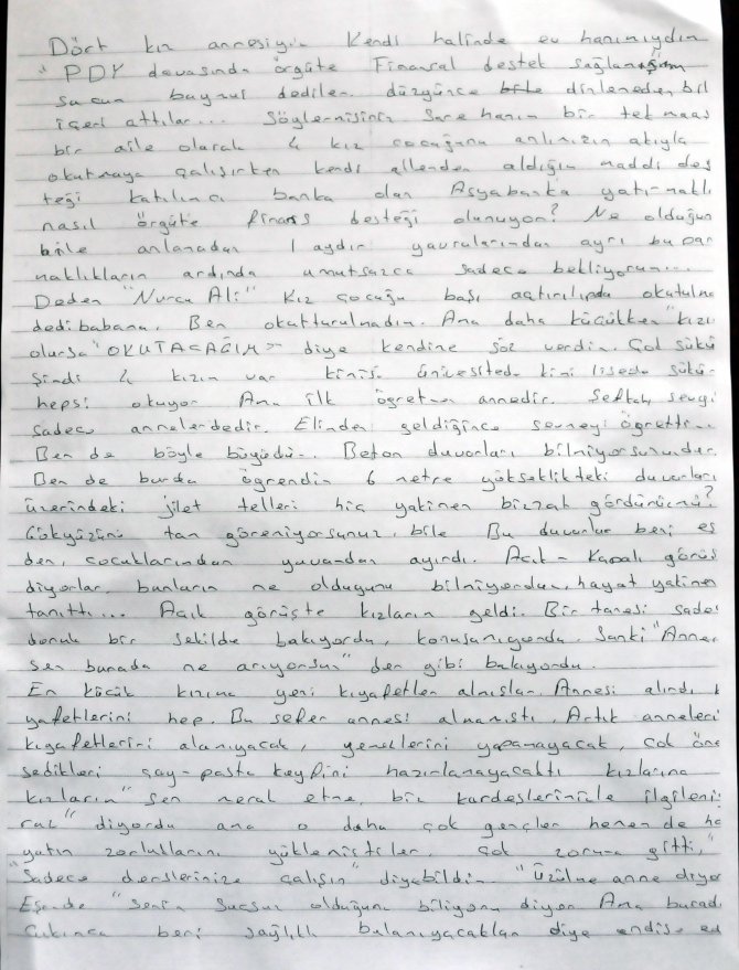 Dört kız annesi, tutuklu ev hanımından Sare Davutoğlu'na mektup