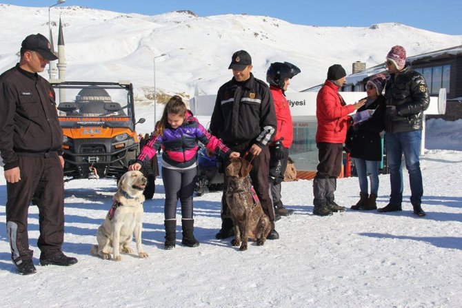 Jandarmanın arama kurtarma köpekleri çocukların ilgi odağı oldu